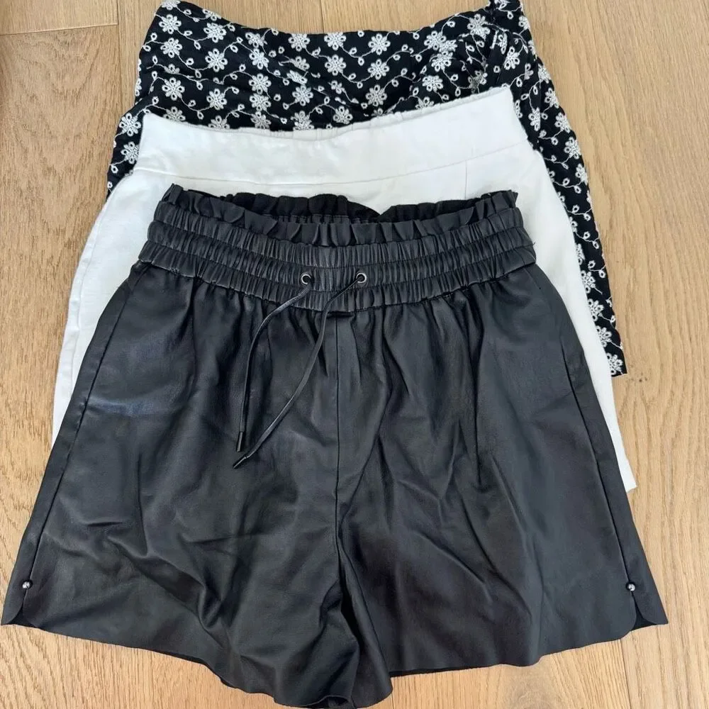 Zara Skirt Skort Bundle Faux Leather Eyelet White Black Size Small Tie Waist